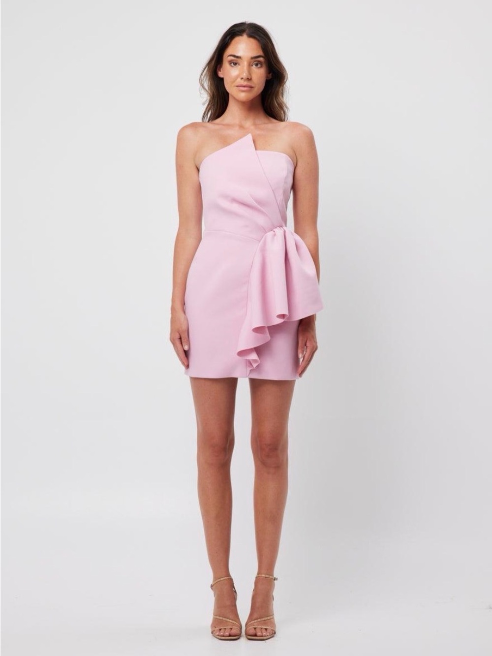 Elliatt Blush One-Shoulder Ruffle Mini Dress